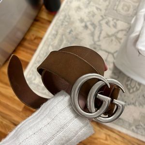 Thick brown and silver Gucci belt 🤍